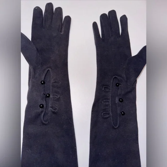 Vintage My Joy 1950’s Long Opera Wedding Black Soft Gloves with 3 Buttons - Picture 3 of 3
